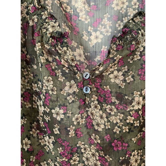 Converse One Star Women’s Sheer Floral Purple Pullover Blouse Split Neck Size XL - Picture 3 of 6